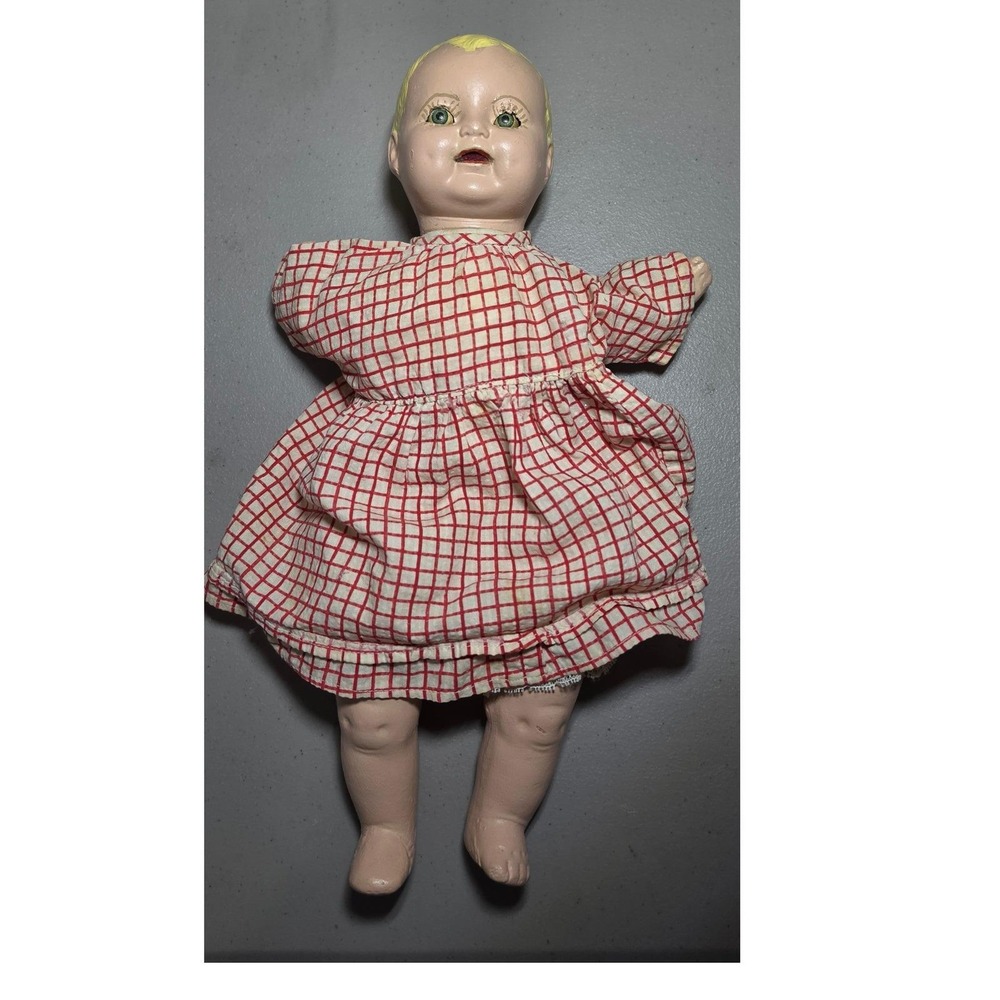 1920s vtg Horsman E.I.H. Co. Inc. 15" Blonde Composition Baby Doll dimples blue